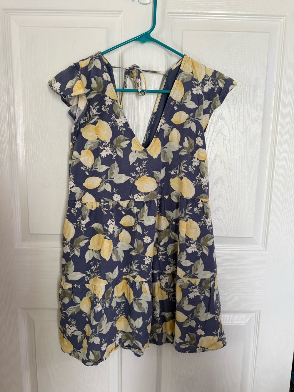 Abercrombie & Fitch Navy Lemon Print V-Neck Mini Dress